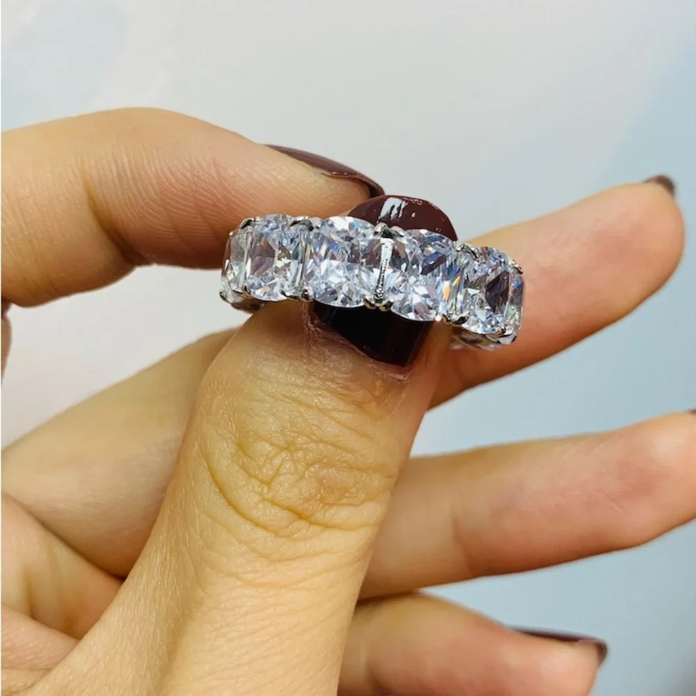Platinum-Color Clear Eternity Band Ring - Picture 9 of 11